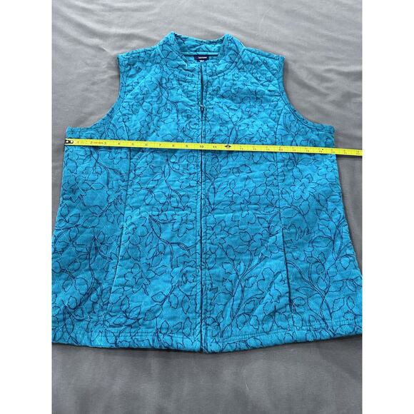 VTG Basic Editions Women's Quilted Corduroy Jacket Vest Size M Teal Floral - Picture 10 of 16
